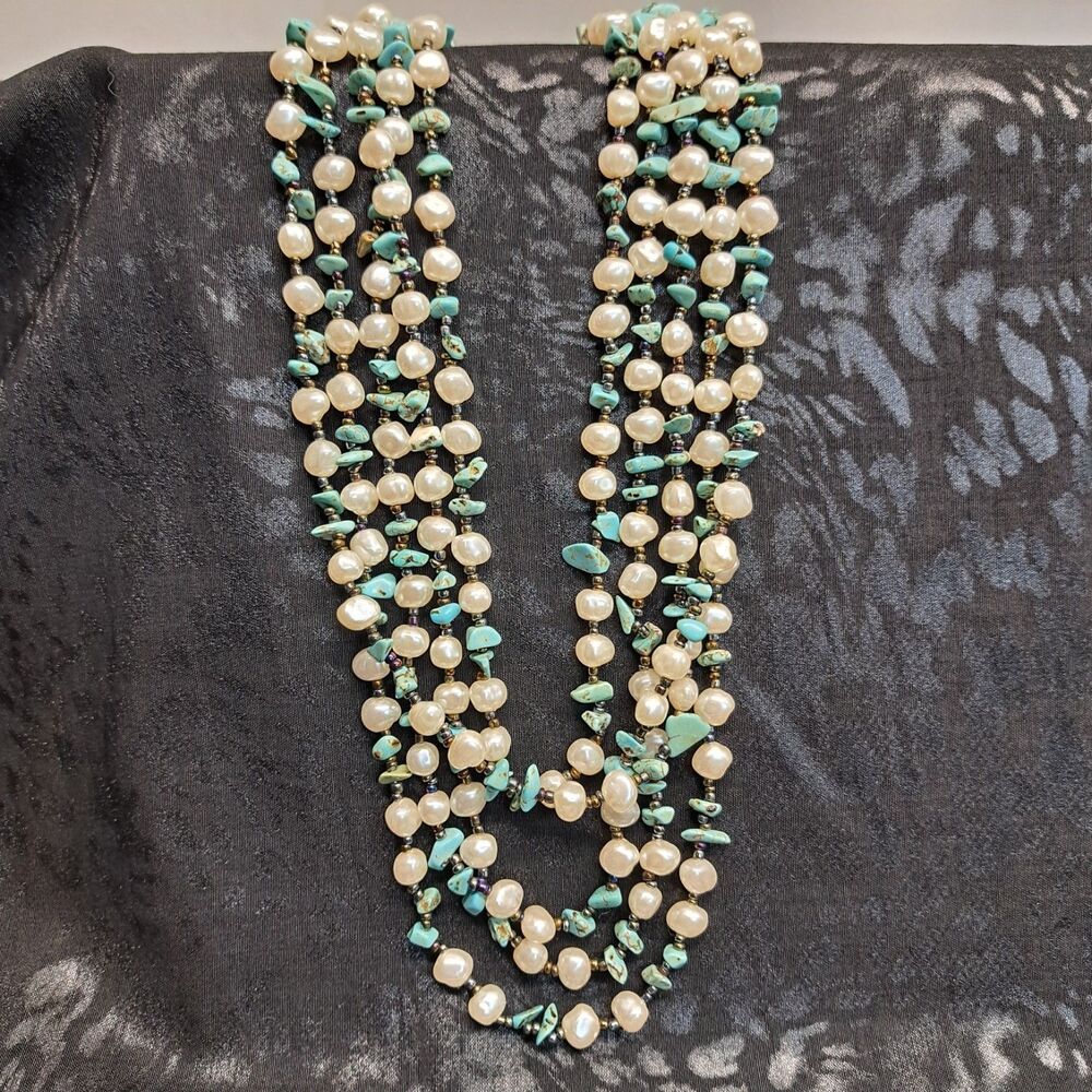 Garold C Miller GCM Multi Strand Faux Pearl Turquoise Bead Necklace & Bracelets - Picture 2 of 7